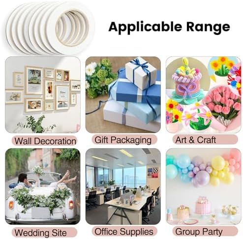 6mm Double Sided Tape White 4 Rolls (Total Length 133 Yards), 1/4 Inch Strong Adhesive Sticky Wrap Tape for Crafts Gift Wrapping Paper Card Making Home Office School Stationery