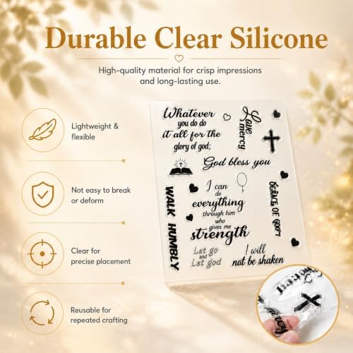 Outus 4 Pcs Clear Sentiment Stamps for Crafts, Silicone Words,Classic | Blessing Set for Card Making Scrapbooking, Photo Album Decoration, Acrylic Block Compatible, DIY Sentiments Phrases Design