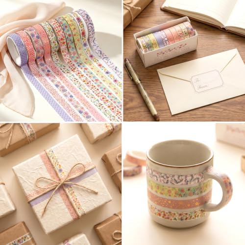 cobee 10 Rolls Sparkling Gold Foil Washi Tape Set, Decorative Masking Tape