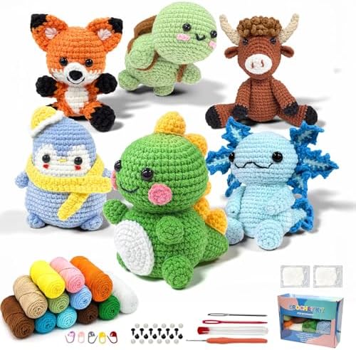 6PCS Crochet Kit for Beginners with Video Tutorial DIY Crochet Animals