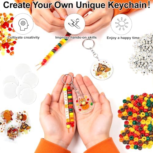 24 Set Fall Thanksgiving Crafts Kits, Fall DIY Keychain Crafts Bulk Set
