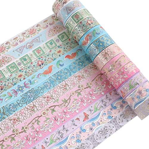 12 Rolls Floral Washi Tape Set, Gold Foil Flower Decorative Washi Masking Tape, Botanical Washi Tape for Scrapbooking, Journal, Planner, DIY Crafts, Gift Wrapping