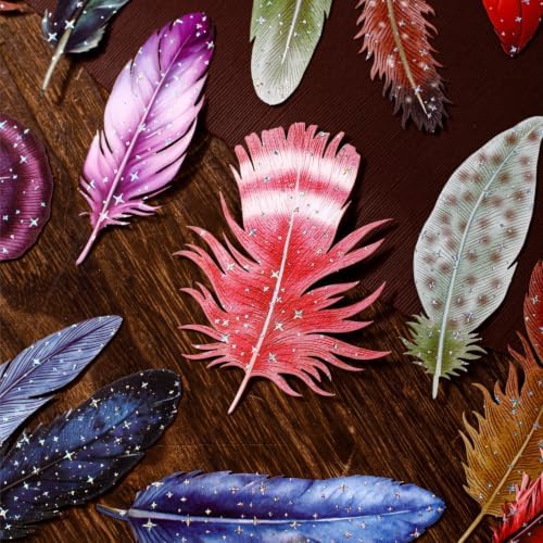 60 Pcs Silver Foil Feather Stickers, 6 Packs Cardstock Plumes