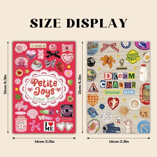 PRSTINCOL Vintage Sweetheart 2 in 1 Sticker Book Set, Includes Vintage and Sweetheart Each 30 Pages of Ephemera Stickers, Aesthetic Junk Journaling Supplies for Scrapbooking Adults,8.3 by 5.5 Inches