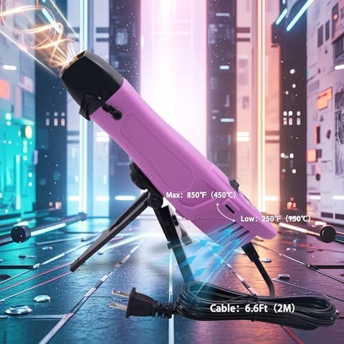 mofa Mini Variable Temp Heat Gun 350W 250℉~850℉(150℃- 450℃) Fast Heating,LCD Digital Display Hot Air Gun Tools with Reflector Nozzle&Tripod Overload Protection for Crafting,Embossing,Drying (Purple)