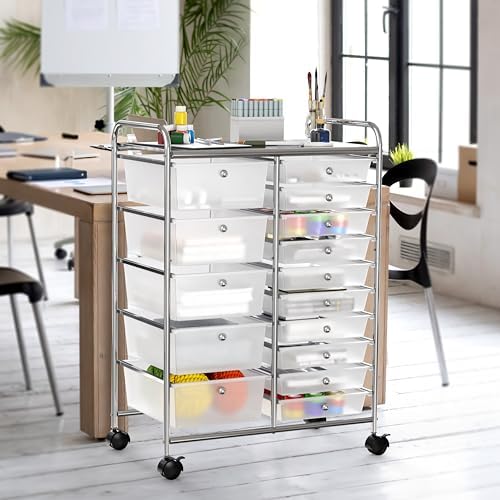 Simple Houseware 15 Drawers Rolling Utility Cart Art Craft Storage, Chrome