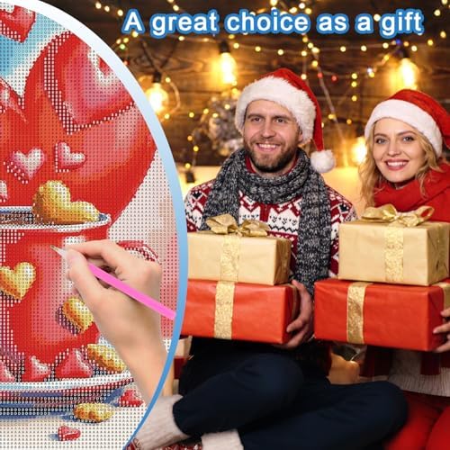 MVVMTOP Diamond Painting Kit for Adults 5D DIY Red Heart-Shaped Coffee Cup Full Drill Round Diamond Art Kits for Beginners Crystal Rhinestone Embroidery Painting Home Wall Decor Gift