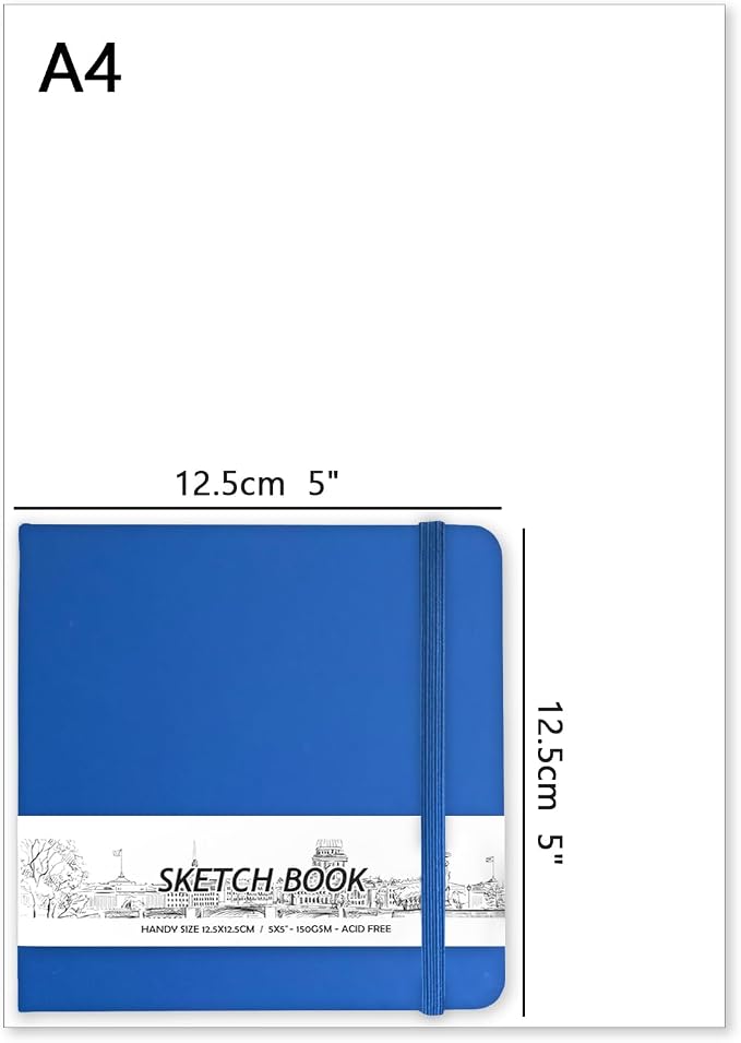 5" x 5" Hardcover Sketch Book,58 Sheets Small Mixed Media Pocket Sketch Pad