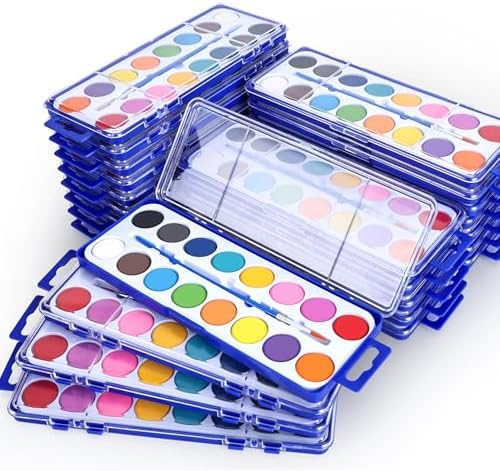 24 Pack Watercolor Paint Set, 16 Colors Watercolor Paint Set Bulk with Paint Brushes, Washable Paint, Art Supplies for Classroom, Parties