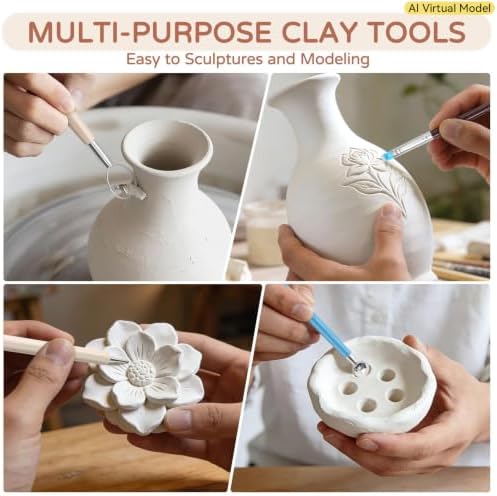 VIBRATITE 10LB Air Dry Clay with 40PCS Pottery Tools, White Modeling Clay | Natural Pottery Clay for Sculpting, DIY Crafts, Classroom Art Projects and Creative Modeling, Ideal for Beginners and Artists