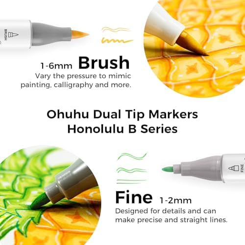 Ohuhu Alcohol Markers Brush Tip - 120-color AP Certificated Double Tipped Art Marker Set for Artist Adults Cozy Coloring Drawing Illustration - Brush and Fine Dual Tips - Honolulu B - Refillable | AP Certified Alcohol-based Drawing Markers for Artists ...