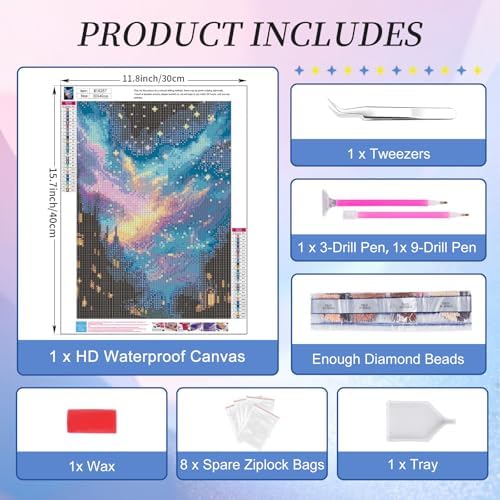 Diamond Art Kits for Adults, Starry Sky Diamond Painting Kit, 12 x 16 Inch