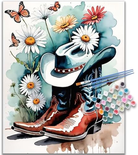 Cowboy Boots Paint by Numbers Kit for Adults, 16x20 inch, No Framed