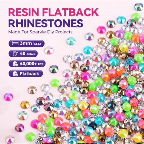 Rhinestone Bedazzling Kit, 40000 3mm Gems 40 Colors, B7000 Glue & Tools