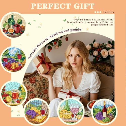 Leatrice 6 Pcs Diamond Art Coasters Small Diamond Painting Kits for Adults