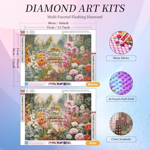 Diamond Art Kits for Adults, Garden Diamond Painting Kit, 12 x 16 Inch