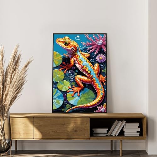 Framed Paint by Numbers Kit for Adults, Colorful Lizard Design 8x12 Inch