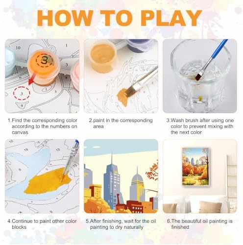 SENQAO Park Paint by Numbers Kit for Adults Beginner, Fall City Park Adult Paint by Number Kits on Canvas, DIY Acrylic Oil Easy Painting by Numbers for Home Wall Decor 8X12 inch
