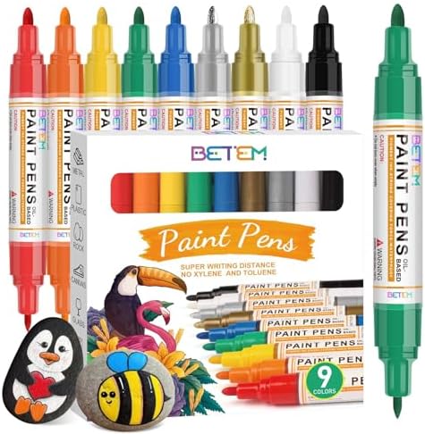 Betem 9 Count Oil Based Paint Pens, Dual Tip Permanent Fabric Paint Marker