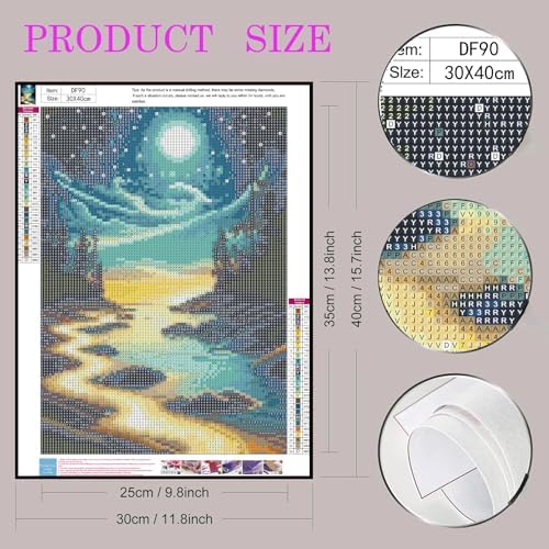 DIYDECORFUN Moon Beach Diamond Art Kit for Adults,5D Full Drill Round Diamond Dot Painting for Beginners,DIY Paint with Diamond Beach Gem Art Painting Adult Crafts for Wall Decor 12x16Inch