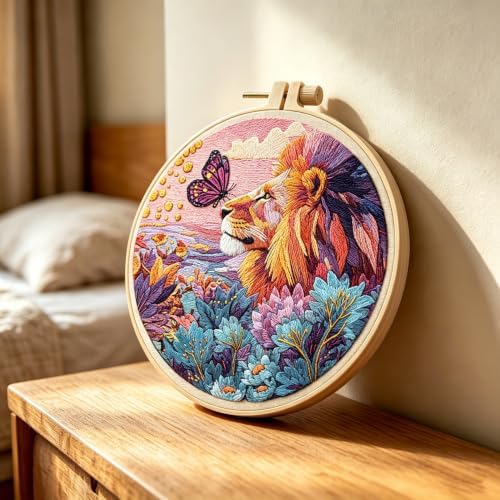Embroidery Kit for Adult Craft Lovers, Butterflies and Lions Embroidery Kit