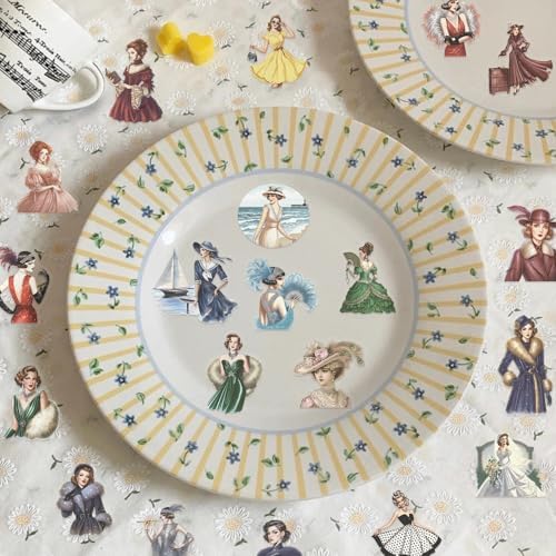 50pcs Retro Girl Stickers for Laptop Water Bottles, Transparent PET Waterproof Adhesive Faddish Decals Modern Woman Sticker for Teens Adult Birthday Party Scrapbook Phone (Retro-1)