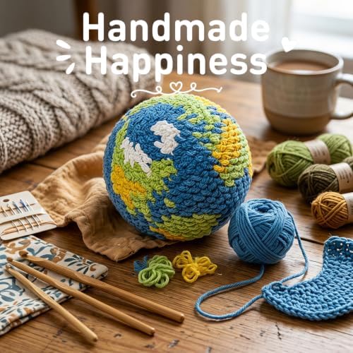 DIY Crochet Earth Globe Kit for Beginners – Handmade Amigurumi Planet Ball Craft Set with Yarn, Fiberfill, Keychain Strap & Instructions – Easy Beginner Crochet Decor and Pendant Gift for Adults