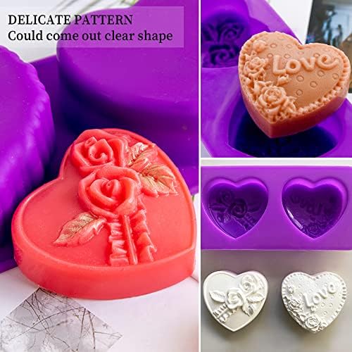 4 Types Rose Heart Soap Silicone Mold 3D Flower Love Shape Fondant Mold Handmade Cake Chocolate Candy Resin Candle Soap Beeswax Floral Craft Valentine's Day Wedding Decor