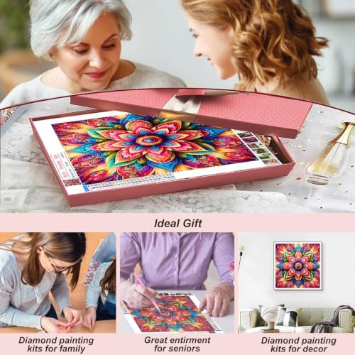 FHBUBPUP 5D Diamond Painting Kits for Adults, Mandala Diamond Art Kits for Beginners - DIY Full Drill Round Diamond Dot Gem Art Flower, Craft Gift Suitable for Home Wall Decoration 12×12Inch