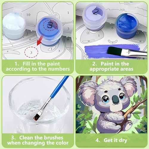 Reivworl Koala Paint by Numbers Kit for Kids with Frame 8×8 inch