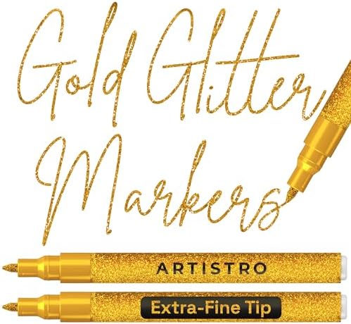 ARTISTRO Glitter Gold Acrylic Paint Markers - 0.7mm Extra Fine-Tip - 2 Set