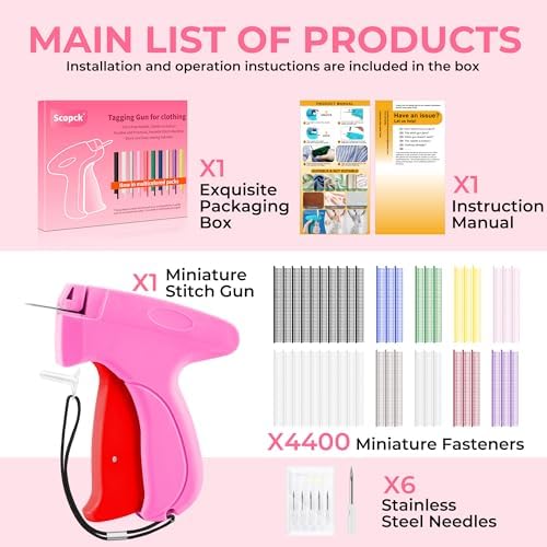Stitch Gun for Clothes - Handheld Stitch Gun Quick Clothing Fixer - Tagging Gun - Includes 6 Needle, 1000 Black Fasteners & 1004 White Fasteners