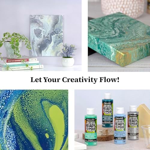 DecoArt Fluid Art Ready-to-Pour Paint Set – Silver Seas Colors, Set of 6 (4 fl oz Bottles) – Acrylic Pouring Paints for Canvas, Wood & DIY Craft Projects