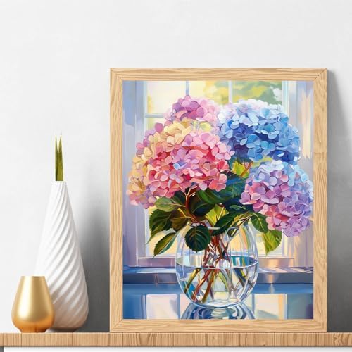 Natuyalo Paint by Numbers Kit for Adults Beginners and Kids, 16" Wx20 L Canvas Pictures Drawing Acrylic Paintwork with 3 Pcs Paintbrushes, Colorful Flowers in Vase