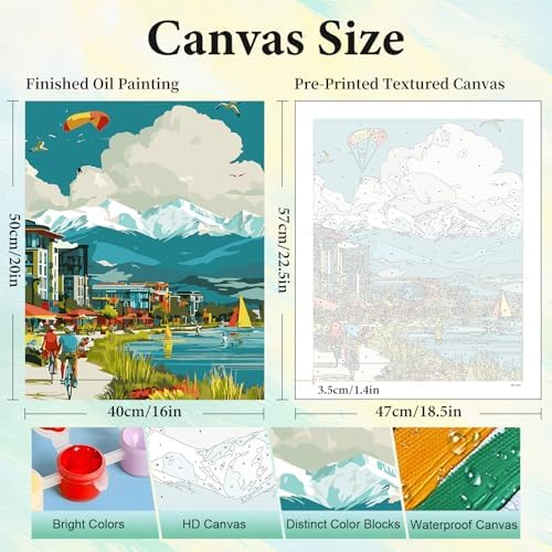Paint by Numbers Kit for Adults, Mountain Lake DIY Painting Kit, 16x20 Inch