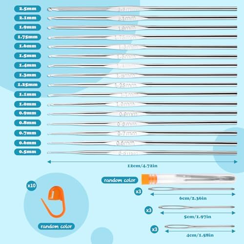 16 Pcs Lace Crochet Hooks Set, 0.5mm-2.5mm Small Crochet Hooks