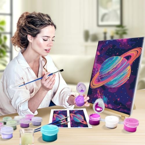 JOOZ Paint by Numbers Kit for Adults with Frame, Planet, 8x12 Inch
