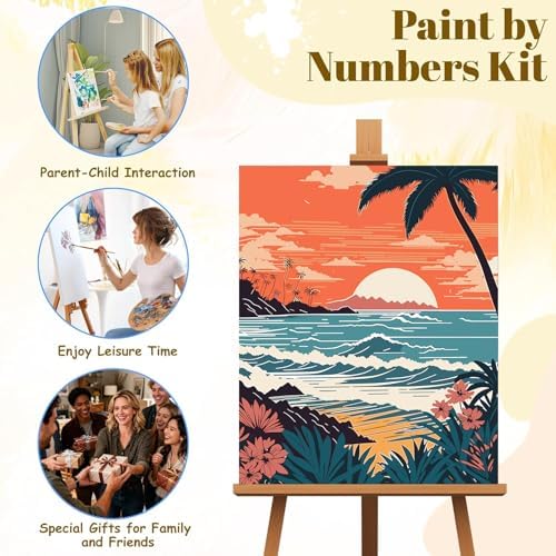 3 Pack Sunset Beach Paint by Numbers Kit for Adults Beginner,Mountain Scenery Adult Paint by Number Kits on Canvas,Easy Canvas Paint by Numbers for Adults for Home Wall Decoration 12 X 16 inch