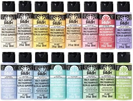 FolkArt Multi Surface Acrylic Paint Set Pastel Colors, Count, 2 Fl Oz (Pack of 16)