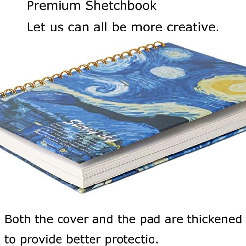 Starry Night Aesthetic Art Mix Media Sketchbook,98lb/160gsm Acid Free Thick Paper Drawing Sketching,1 Pack of A4 Blank Spiral Bound Journal Notebook, Sketch Pad Book for Student and Adult