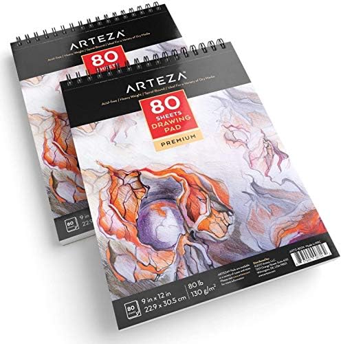 ARTEZA Artist Sketch Pad, 9x12 Inches – 2-Pack, 80 Spiral-Bound Sheets Each, Acid-Free 80 lb White Paper for Sketching, Drawing & Daily Art Practice