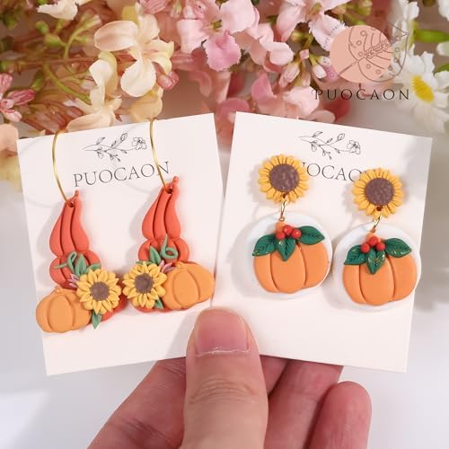 Puocaon Pumpkin Polymer Clay Cutters - 9 Pc Fall Earrings Clay Cutters for Jewelry, Thanksgiving