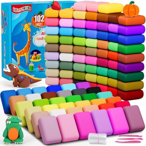 ifergoo Air Dry Clay for Kids - 102 Colors Modeling Magic Foam Clay Kit | Safe & Non-Toxic, Kids DIY Model Art & Crafts Toys with Sculpting Tools, Birthday Gifts for Boys & Girls 3-12 Years Old