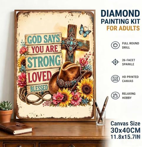 TOPCLTV Western Cross Diamond Art Kits for Adults, Faith Diamond Painting