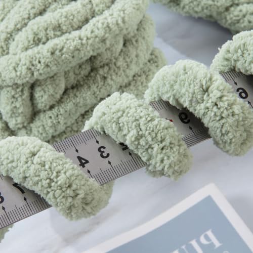 MABOZOO Assorted Chunky Yarn for Hand Knitting 8 Pack, Fluffy Jumbo Chenille Yarn, Soft Plush Yarn Bulky, Giant Thick Fuzzy Yarn for Arm Knitting,4 White & 4 Sage Green(31.7 yds,8 oz Each Skein)