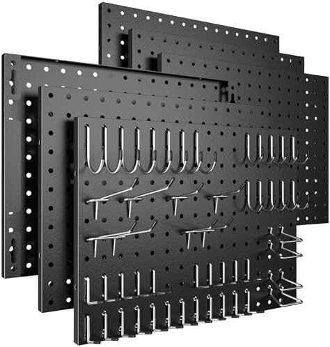 Spampur Peg Board, 6 Pack Metal Pegboard Panels with 50 Hooks