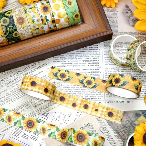 16 Roll Washi Tape Set, Sunflower Design, 3m x 15mm, Multicolored, Water Resistant, Repositionable, Arts And Craft Tape