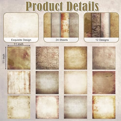 48 Sheets Vintage Scrapbook Paper,Kraft Pattern Decorative Scrapbook Paper for Journals DIY Cards and Photo Albums,Aesthetic Craft Supplies
