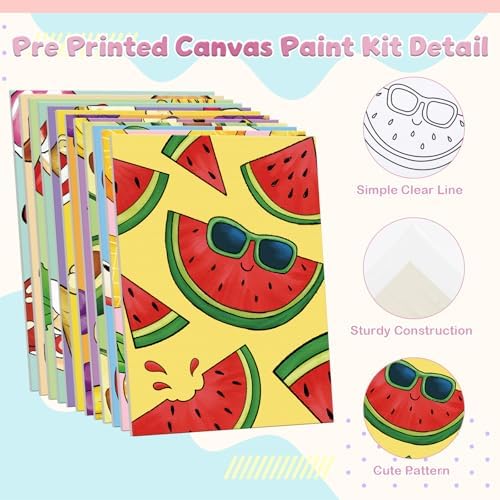 Louise Maelys 12Pack Pre Drawn Canvas to Paint for Kids,Fruit Food