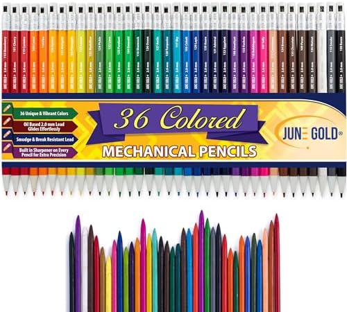 June Gold 36 Colored 2.0 mm Mechanical Pencils with 36 Unique Color Leads